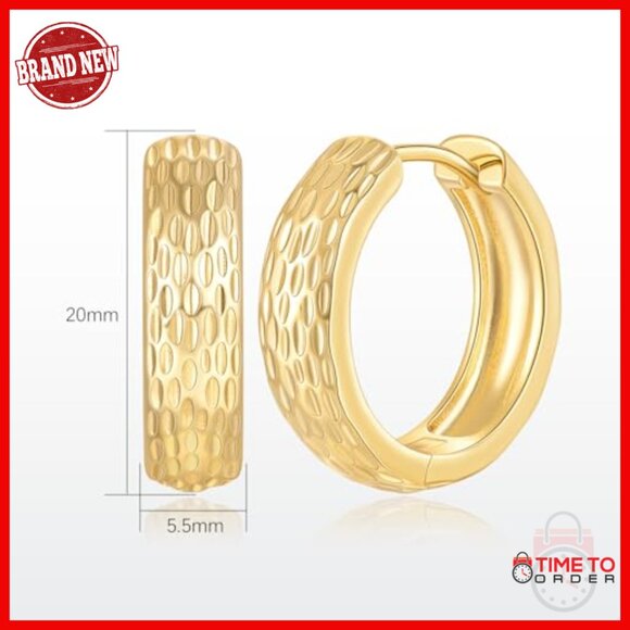 14K Gold Chunky Hoop Earrings 20mm Vintage Modern Style